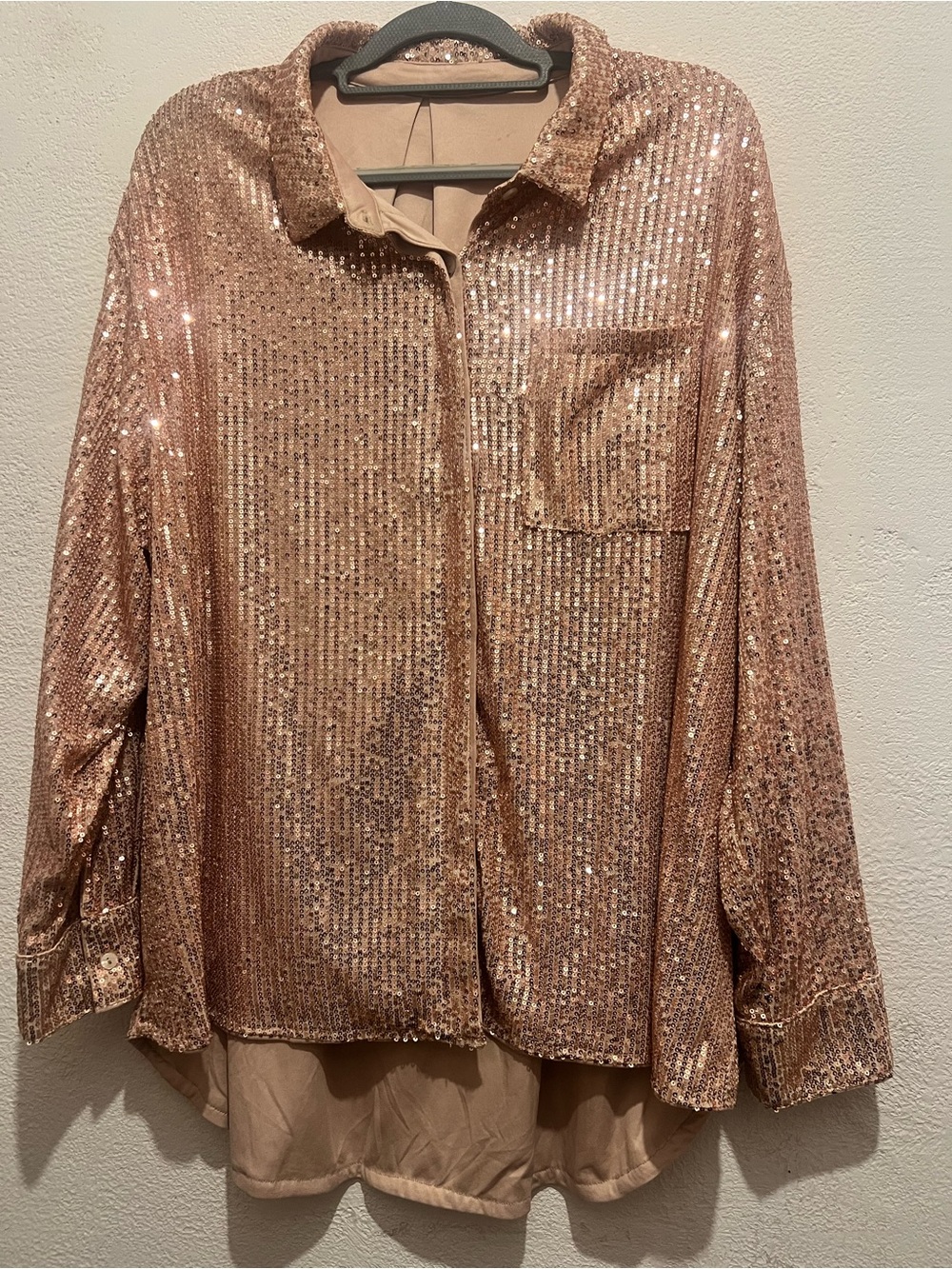 Sequin Button-Front Blazer Jacket in Rose Gold